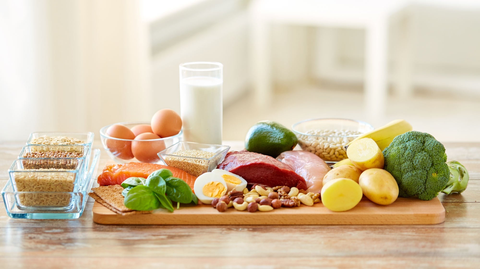 Healthy food for muscle recovery healthy eating and diet concept - natural food on table